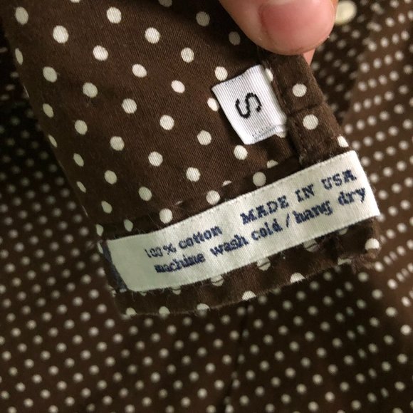 Jill Mcgowan polka dot button up blouse dark brown cotton top size small - Picture 7 of 7